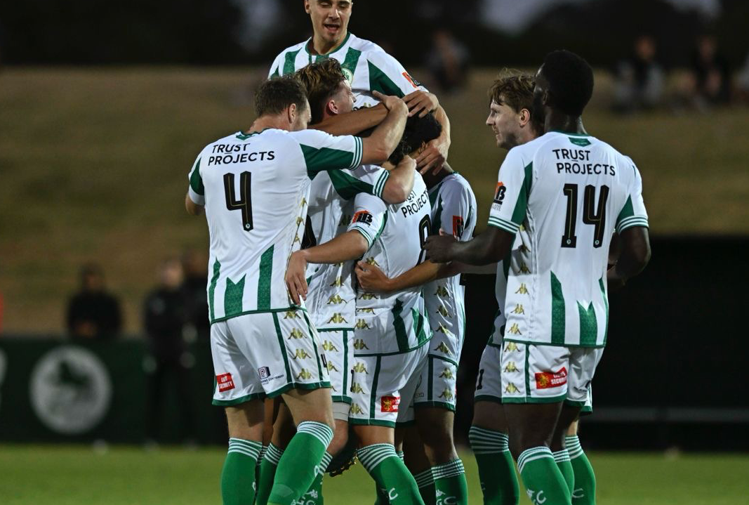 Green Gully celebrate the only goal of the match. A winning start to season 2024